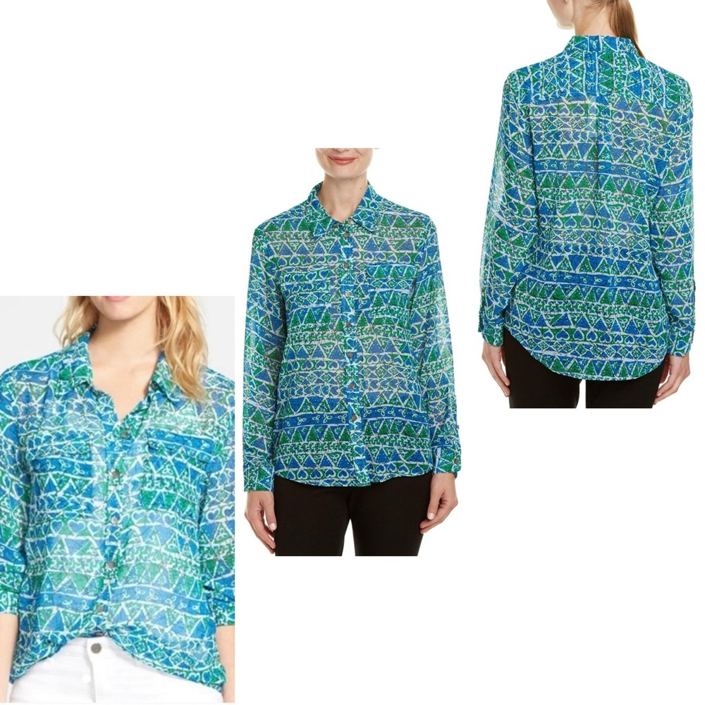TWO BY VINCE CAMUTO BLUE BLOUSE PATTERNED BLOUSE